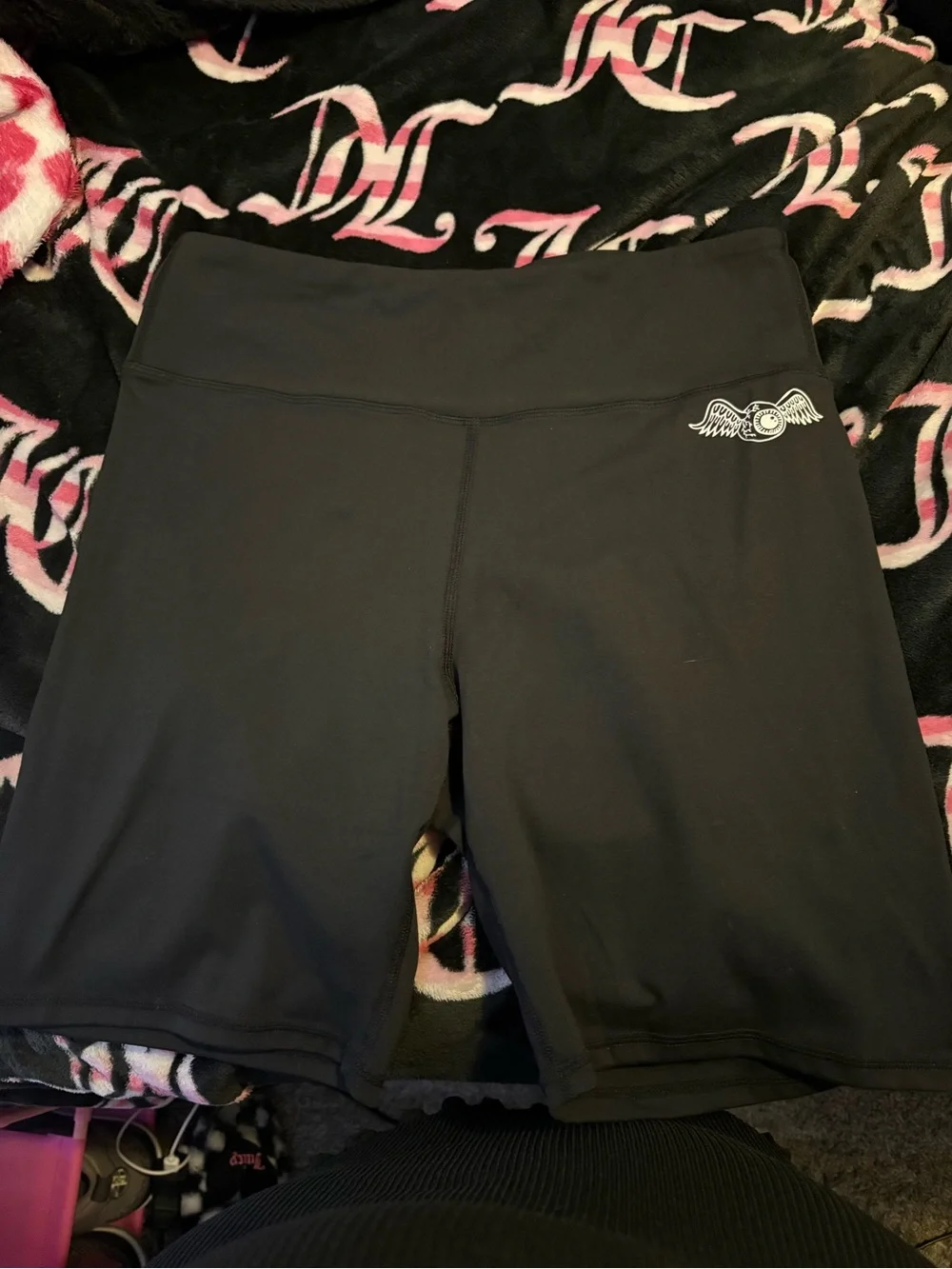Von Dutch Black Bike Shorts with White Logo Waistband